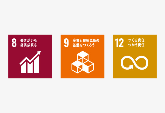 8 働きがいも経済成長も、9 産業と技術革新の基盤をつくろう、 10 つくる責任 つかう責任